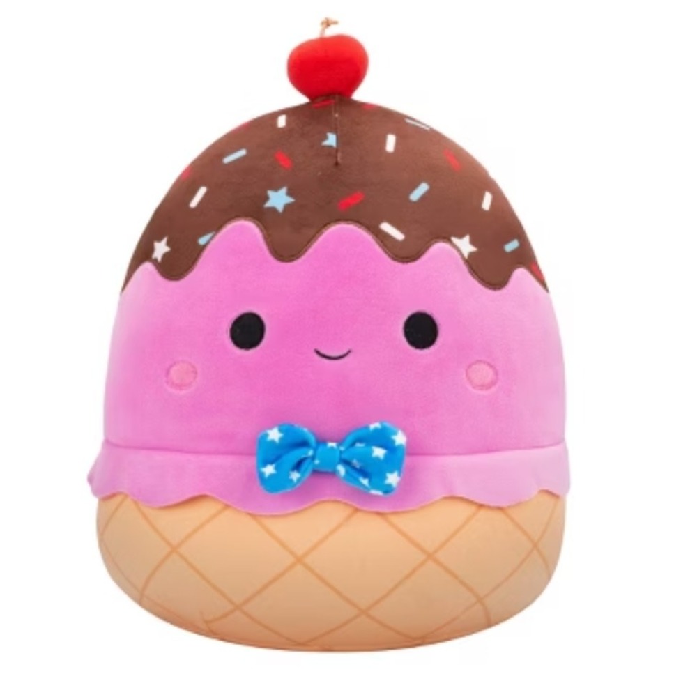 Squishmallows 11" Pink Ice Cream Sundae with Blue Star Bowtie Plush Sanjay